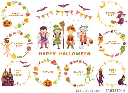 October Halloween costumed children illustration material round frame set October Halloween costumed children illustration material round frame set 116321044