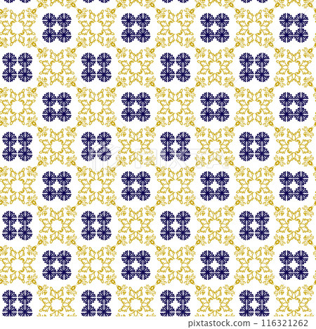 Azuleyo seamless pattern yellow and blue ornament.Portugal geometric ceramics. 116321262