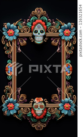 Mexican Dia de Los Muertos holiday traditional ethnic design background 116321654