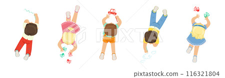 Funny Kid Lying and Drawing with Pencil Vector Set Funny Kid Lying and Drawing with Pencil Vector Set 116321804