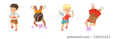 Funny Kid Lying and Drawing with Pencil Vector Set Funny Kid Lying and Drawing with Pencil Vector Set 116321811