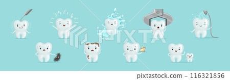 Funny Tooth Character with Cute Face Vector Set Funny Tooth Character with Cute Face Vector Set 116321856