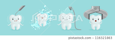 Funny Tooth Character with Cute Face Vector Set Funny Tooth Character with Cute Face Vector Set 116321863