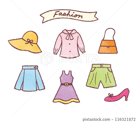 時尚單品:衣服、襯衫、包包、洋裝、帽子、裙子、褲子、鞋子 時尚單品:衣服、襯衫、包包、洋裝、帽子、裙子、褲子、鞋子 116321872