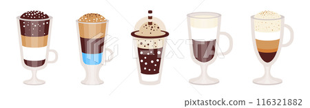 Aromatic Coffee Drink Type Poured in Cup Vector Set Aromatic Coffee Drink Type Poured in Cup Vector Set 116321882