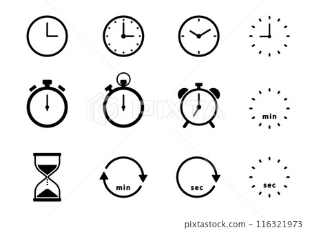 Simple clock, stopwatch and timer icon set 116321973