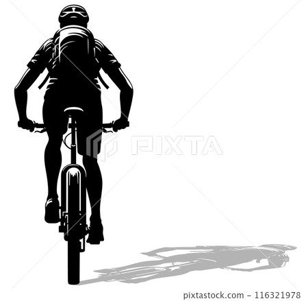 Silhouette of a Riding Cyclist Seen from the Back 116321978
