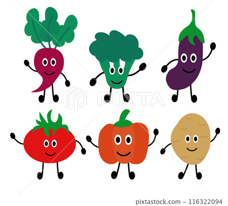 Set of funny vegetables. Concept of healthy food and products for kids. Summer element for your children design. Collection farm product. Vector flat cartoon illustration. Set of funny vegetables. Concept of healthy food and products for kids. Summer element for your children design. Collection farm product. Vector flat cartoon illustration. 116322094