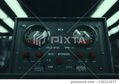 retro analog device for industry and scientific research and measurements, object closeup, concept of retro futurism electronics 116322877