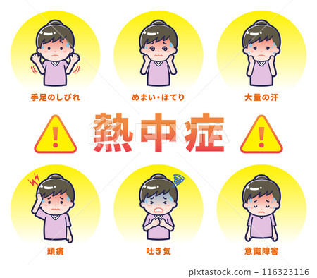 Women with various heat stroke symptoms Women with various heat stroke symptoms 116323116