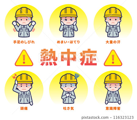 A man in work clothes complaining of various heatstroke symptoms A man in work clothes complaining of various heatstroke symptoms 116323123