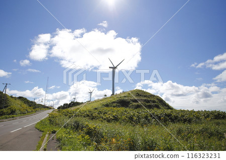 Wind turbine on top of a small hill Wind turbine on top of a small hill 116323231