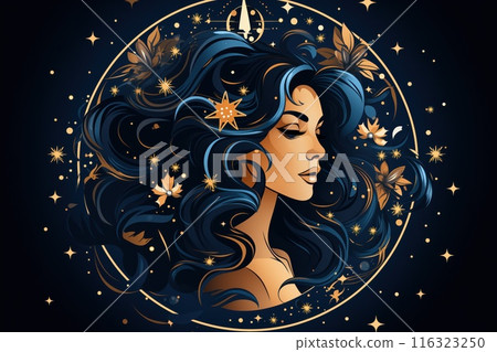 Virgo horoscope fantasy sign with galaxy stars background 116323250