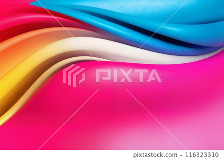 abstract curved lines in red and blue and yellow colors as background, 3d digital art style 116323310