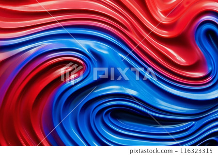 abstract curved lines of plastic substance in red and blue colors as a background 116323315