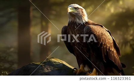Bald Eagle Haliaeetus Leucocephalus white head standing in the nature with sharp gaze. Bald Eagle Haliaeetus Leucocephalus white head standing in the nature with sharp gaze. 116323361