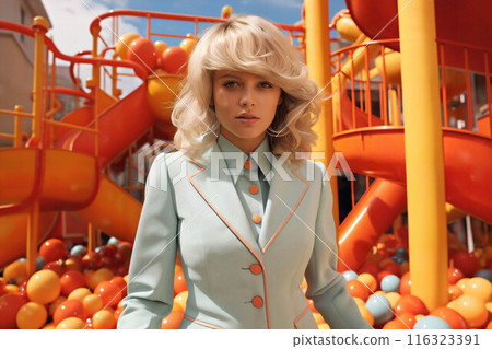 fashionable girl posing and playing on the playground fashionable girl posing and playing on the playground 116323391