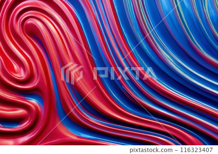 abstract curved lines of plastic substance in red and blue colors as a background 116323407