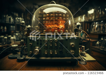 retro electronic device for industrial and scientific research and measurements, a close-up object in interior of lab 116323466