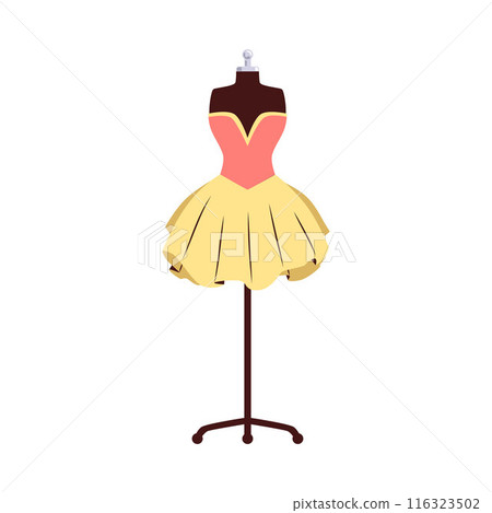 Vector illustration tailor's mannequin in a dress with a corset and a fluffy skirt 116323502