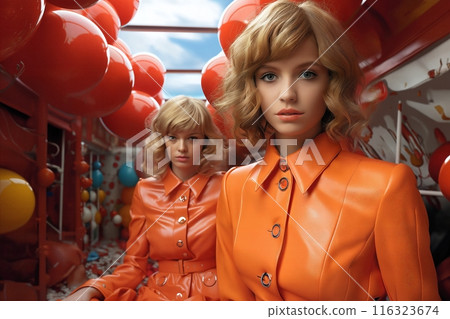 fashionable girls posing and playing on the playground 116323674