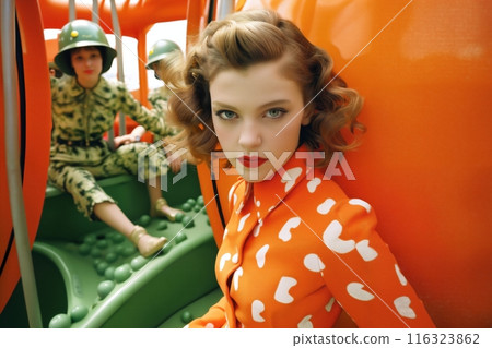 fashionable girls posing and playing on the playground fashionable girls posing and playing on the playground 116323862