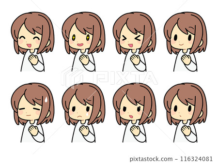 Semi-long facial expression set 116324081