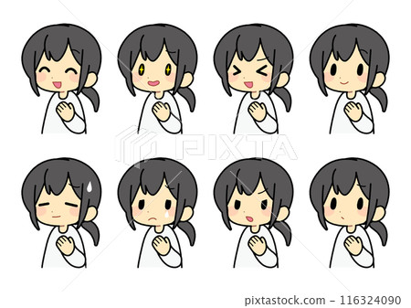 Ponytail character facial expression set Ponytail character facial expression set 116324090
