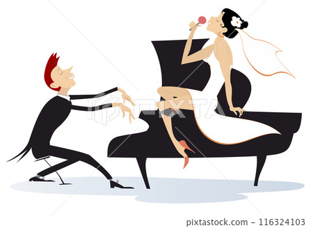 Wedding couple. Singing bride and playing piano groom Wedding couple. Singing bride and playing piano groom 116324103