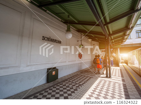 Vienna, Austria, August 18, 2022. The subway stop to Schonbrunn 116324322