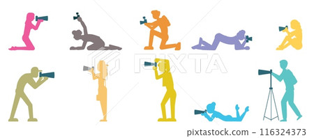 Paparazzi, photographer and amateur cameraman silhouette set 116324373