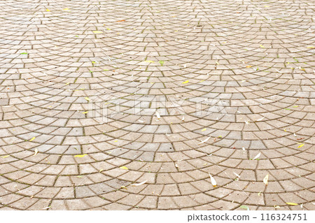Stone tiles on street in city. Background for design. Front view with perspective. Stone tiles on street in city. Background for design. Front view with perspective. 116324751