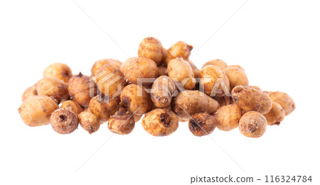 Tiger nuts isolated on white background. Pile of chufa nuts, earth almond or chufa sedge. Cyperus esculentus. Tiger nuts isolated on white background. Pile of chufa nuts, earth almond or chufa sedge. Cyperus esculentus. 116324784