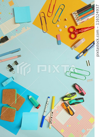 Back to School. Stationery in background for design. Template. Back to School. Stationery in background for design. Template. 116324937