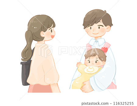 A mother leaving her child at a nursery school A mother leaving her child at a nursery school 116325255