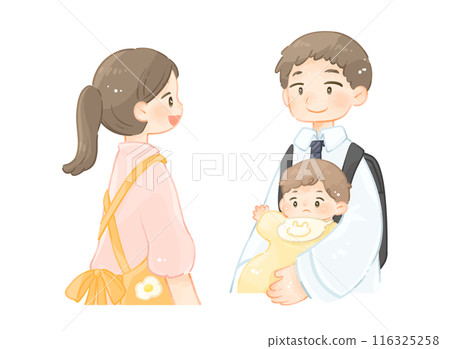 A father who leaves his child at a nursery school before work 116325258