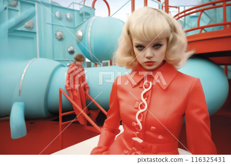 fashionable girl posing and playing on the playground 116325431