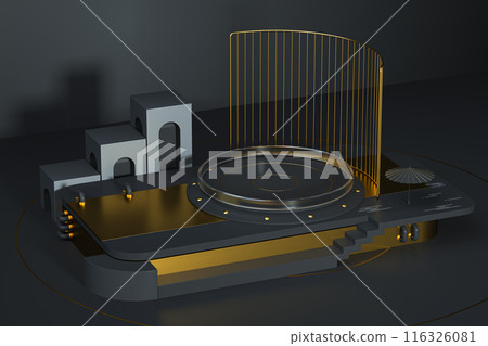 Round product stage with golden decoration, 3d Round product stage with golden decoration, 3d 116326081