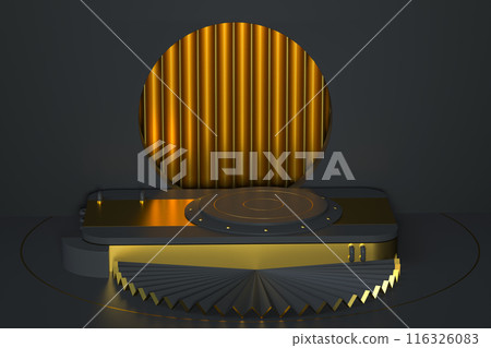 Round product stage with golden decoration, 3d Round product stage with golden decoration, 3d 116326083