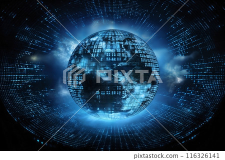 digital world, hologram and glow around the surface of planet Earth in space, futuristic computer technology, the concept of globalization and artificial intelligence digital world, hologram and glow around the surface of planet Earth in space, futuristic computer technology, the concept of globalization and artificial intelligence 116326141