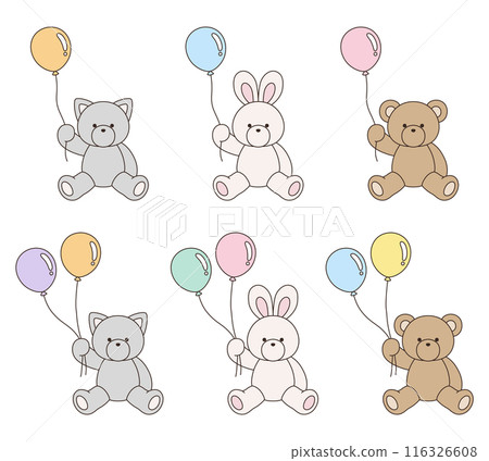Vector illustration set of cute bear, rabbit and cat stuffed animals holding balloons Icon Balloon Animal Vector illustration set of cute bear, rabbit and cat stuffed animals holding balloons Icon Balloon Animal 116326608
