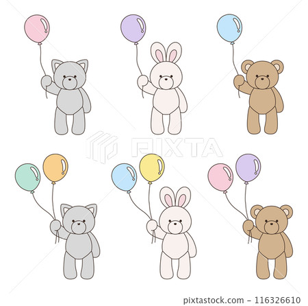 Vector illustration set of cute bear, rabbit and cat stuffed animals holding balloons Icon Balloon Animal 116326610