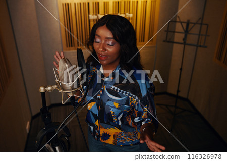 Female Vocalist Recording New Song Female Vocalist Recording New Song 116326978