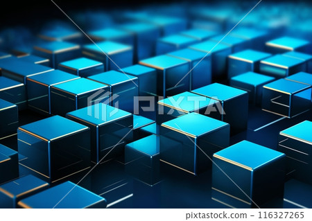 abstract dark mosaic background with many blue block shapes, in the style of 3D rendering, digital art 116327265