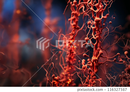 biological circulatory system of veins and arteries, living structure, the concept of biotechnology of the future, in the style of digital art 116327387