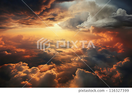 beautiful dark sunset sky with cumulus clouds aerial view for abstract background 116327399