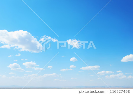beautiful blue sky with sun and white cumulus clouds aerial view for abstract background 116327498