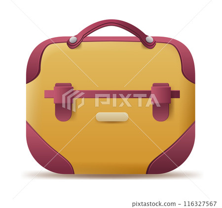 Yellow and maroon briefcase with handle and buckles isolated on white background Yellow and maroon briefcase with handle and buckles isolated on white background 116327567