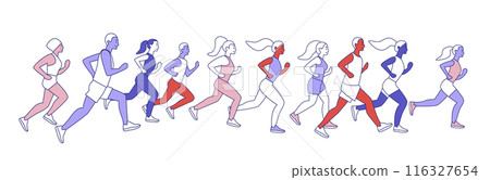 Group of diverse runners in motion colorful flat design active lifestyle fitness sports teamwork concept Group of diverse runners in motion colorful flat design active lifestyle fitness sports teamwork concept 116327654
