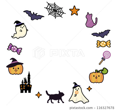 A cute circular frame surrounded by Halloween materials A cute circular frame surrounded by Halloween materials 116327678